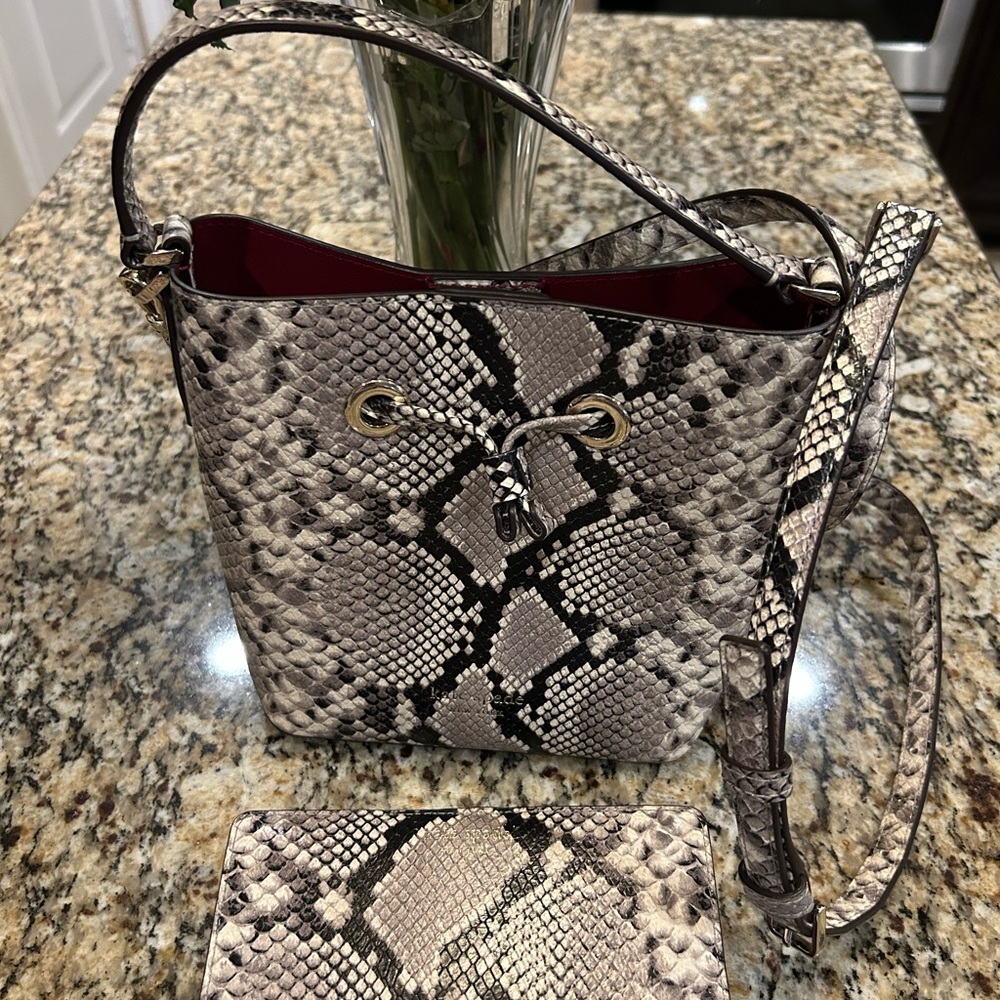 Kate Spade Bucket Bag with Snakeskin Pattern with Matching Wallet